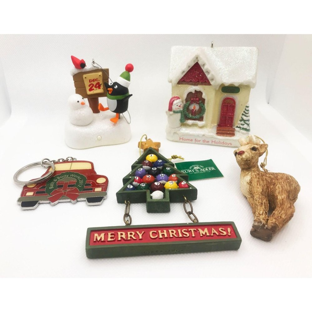 MIXED LOT OF 5 CHRISTMAS ORNAMENTS, Hallmark, Bat